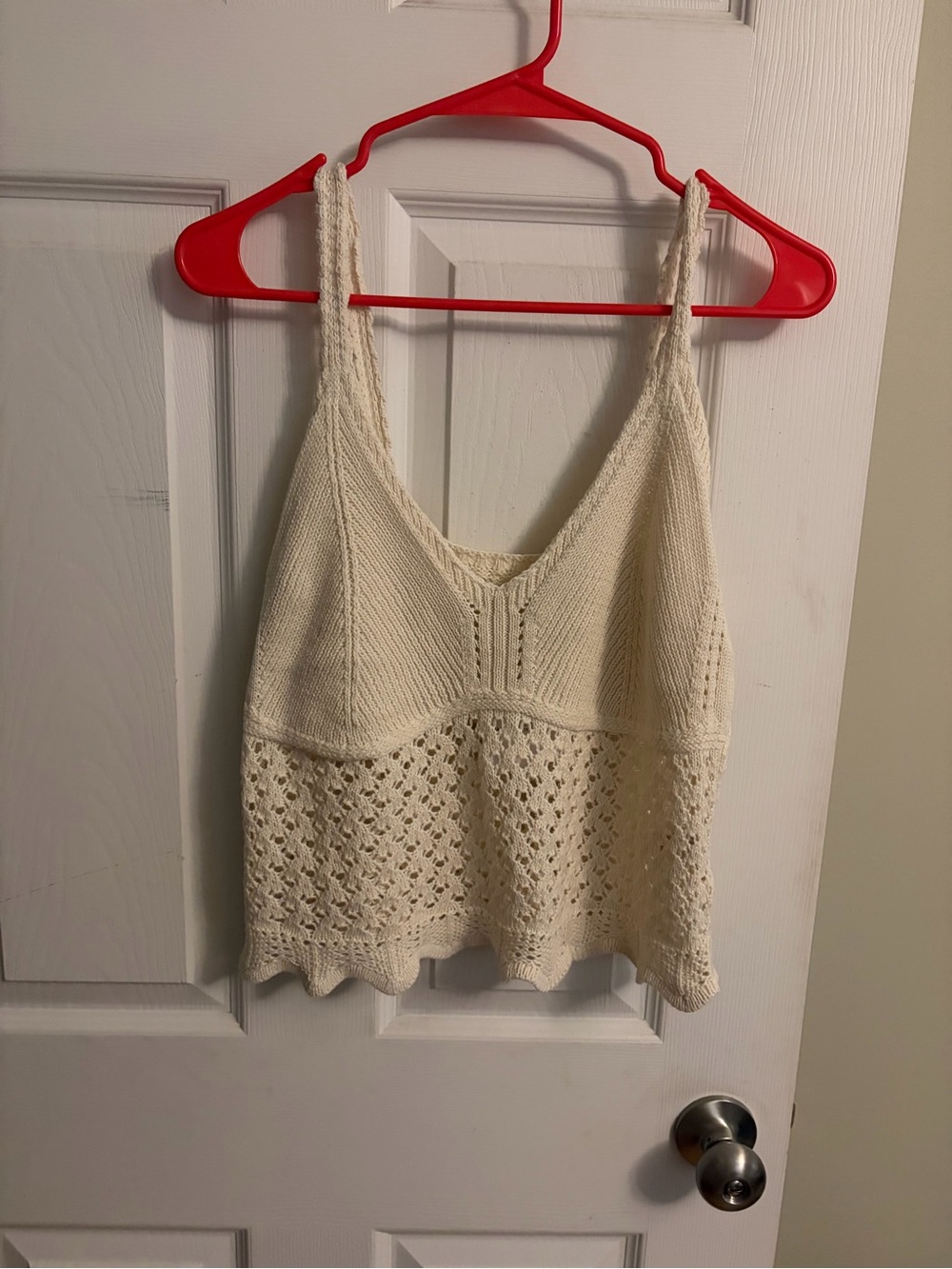 American Eagle Outfitters Ivory Crochet Knit V-Neck Camisole